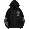 Hot-selling Street-style Cross Print Hooded Sweatshirt for Men, American High Street Zip-up Cardigan