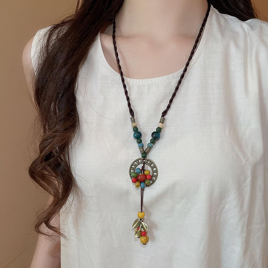 Bohemian Coffee Vintage Tassel Necklace, Ethnic Butterfly Pendant, 2025 Sweater Chain.