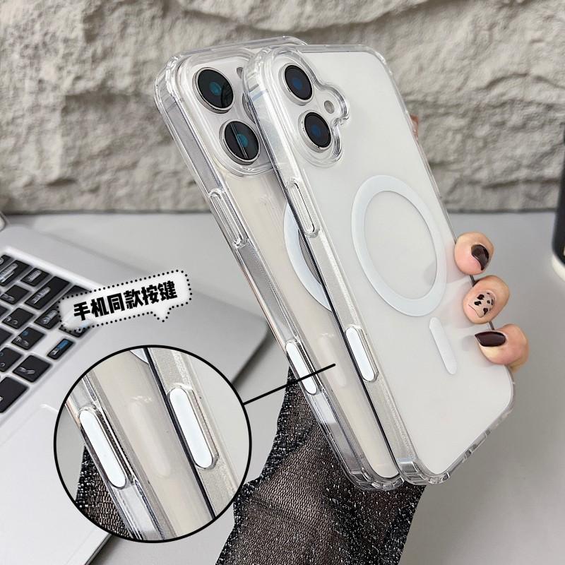 Luxury Clear Magnetic Case for MagSafe for iPhone 16 Plus 16 Pro Max Case With Camera Touch Buttons Case Wireless Charging Cover