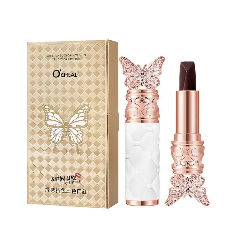 A Three-color Lipstick Matte Velvet Matte Moisturizing And Non-stick Lipstick That Is Not Easy To Take Off Makeup