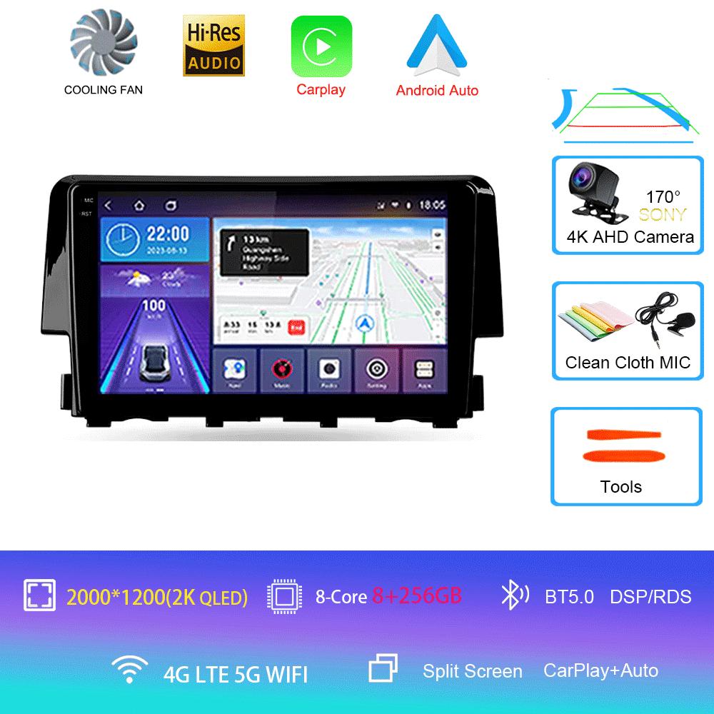 Android 14 Car Radio Carplay Auto For Honda Civic 2016 2017 2018 - 2021 GPS Multimedia WIFI+4G Head Unit BT Player Stereo Video
