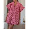Elegante Conjunto de Camisa Casual a Cuadros con Volantes y Pantalones Cortos de Cintura Alta para Mujer, Nueva Colección de Verano
