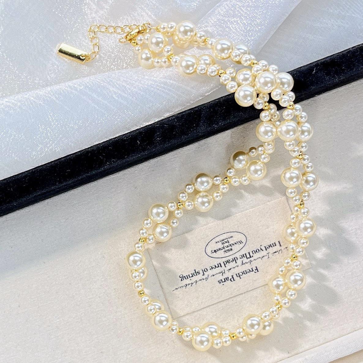 

Champagne Rose High Quality Faux Crystal Pearl Evening Chain Necklace Collarbone Chain