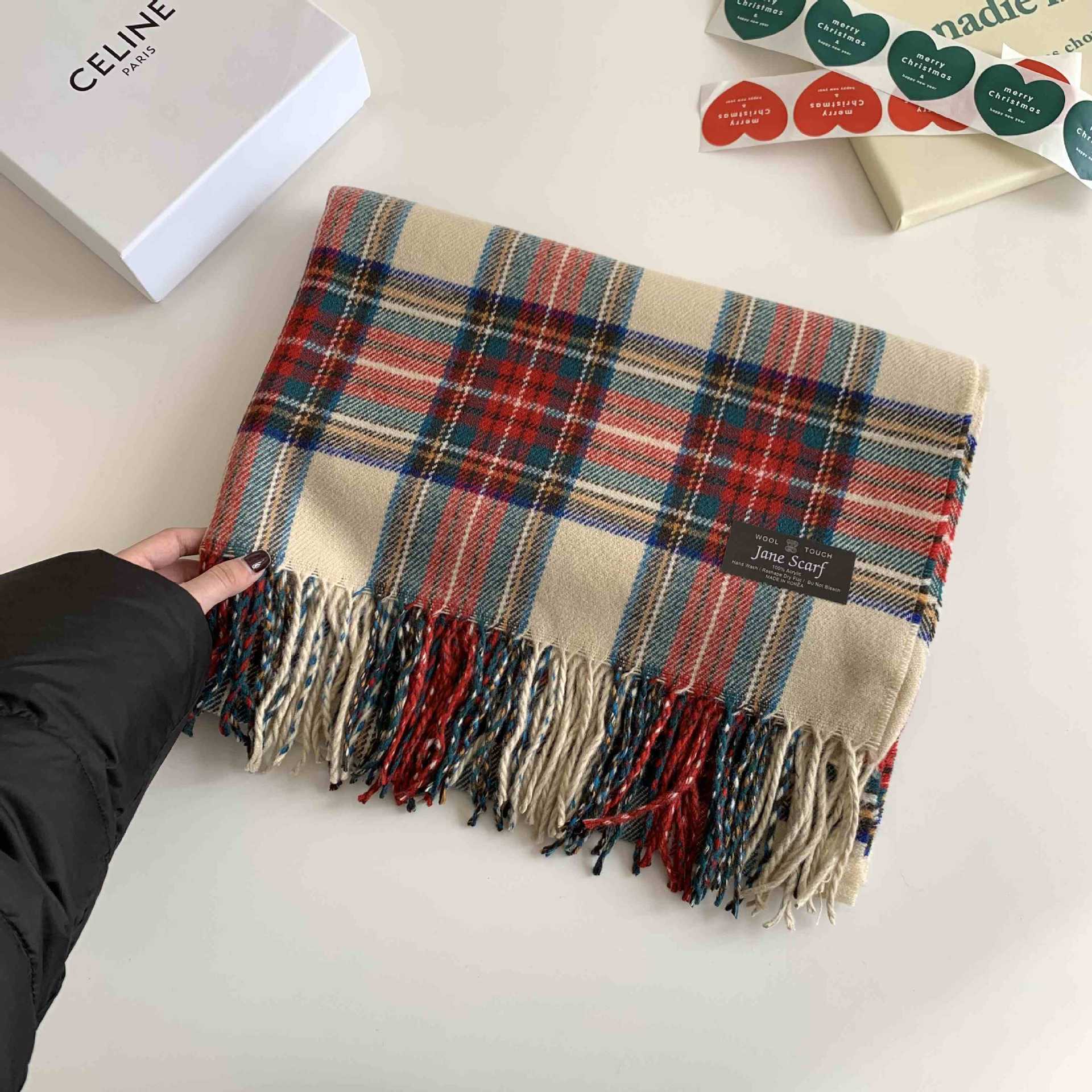 

Cheese Shop ~ Red Plaid Scarf Women S Winter Retro Net Red Check Warm Knit Scarf Wind