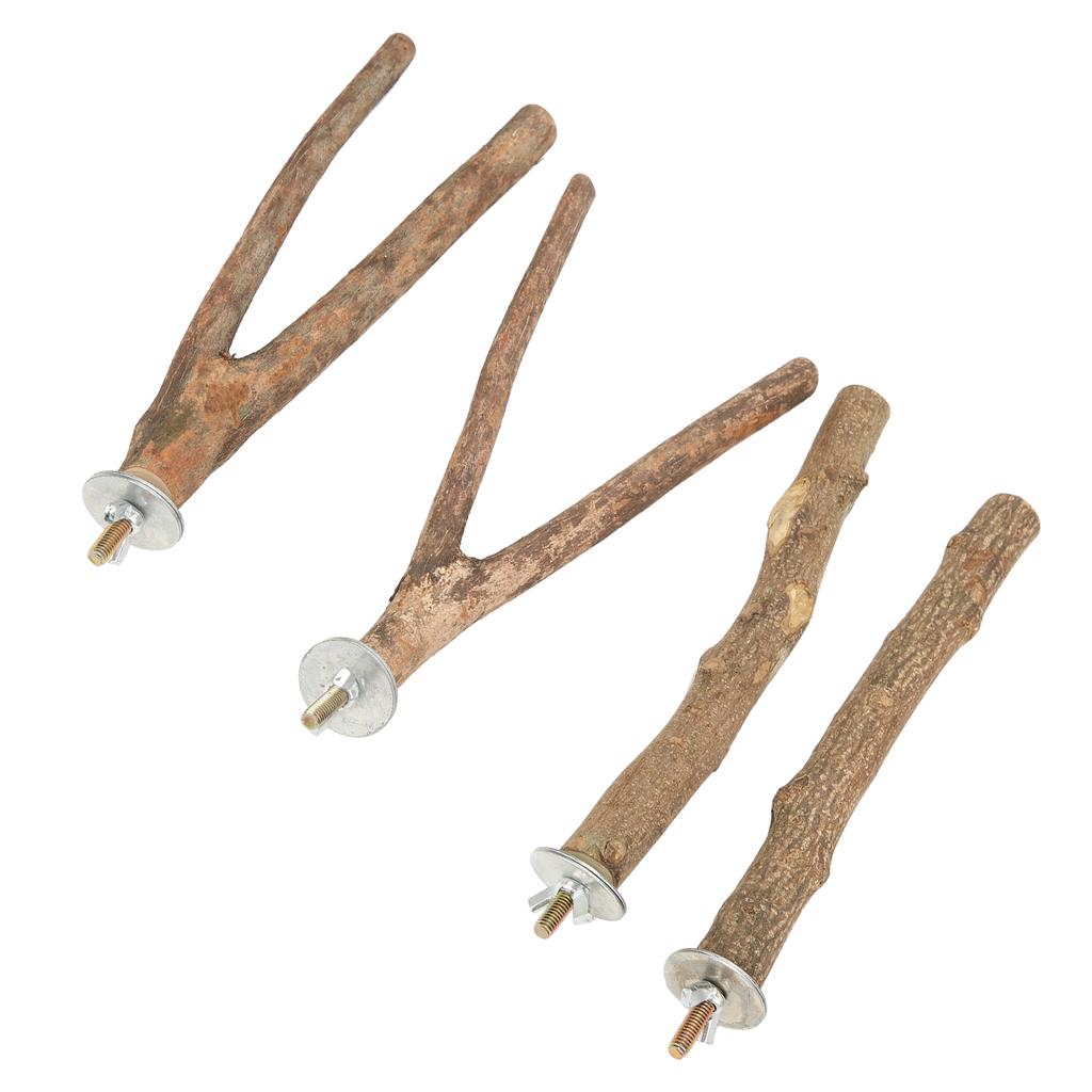 4Pcs Bird Perch Stand Set Multifunctional Wooden Cage Perch Stand for Parrots to Stand Climb and Play Bird Supplies