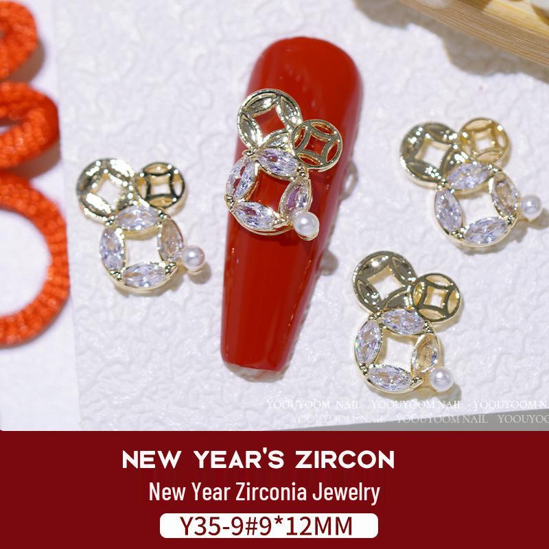 Nail Art Scintillante di Zirconia per Capodanno: Borsa del Denaro Attira-Ricchezza, Zucca di Lusso con Diamanti e Ornamenti per Unghie Oro/Argento