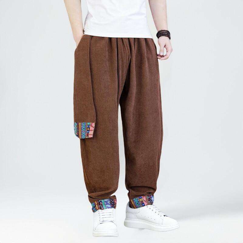 Spring New Chinese Style Men's Casual Pants Corduroy Trousers New Chinese Style Bloomers Harem Carrot Pants