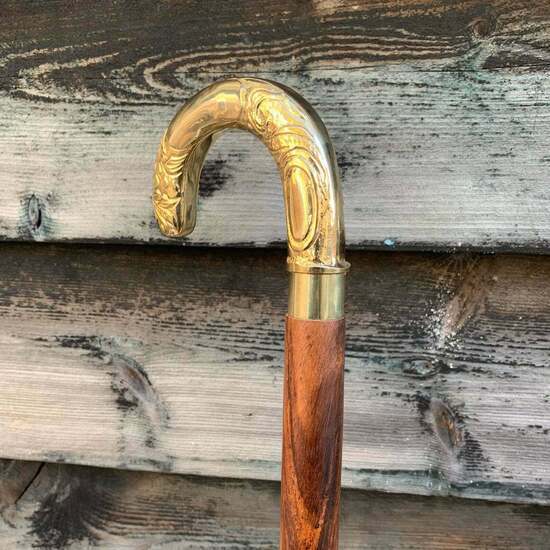 Antique Style Victorian Vintage Designer Brass Handle Cane Wooden Walking Stick