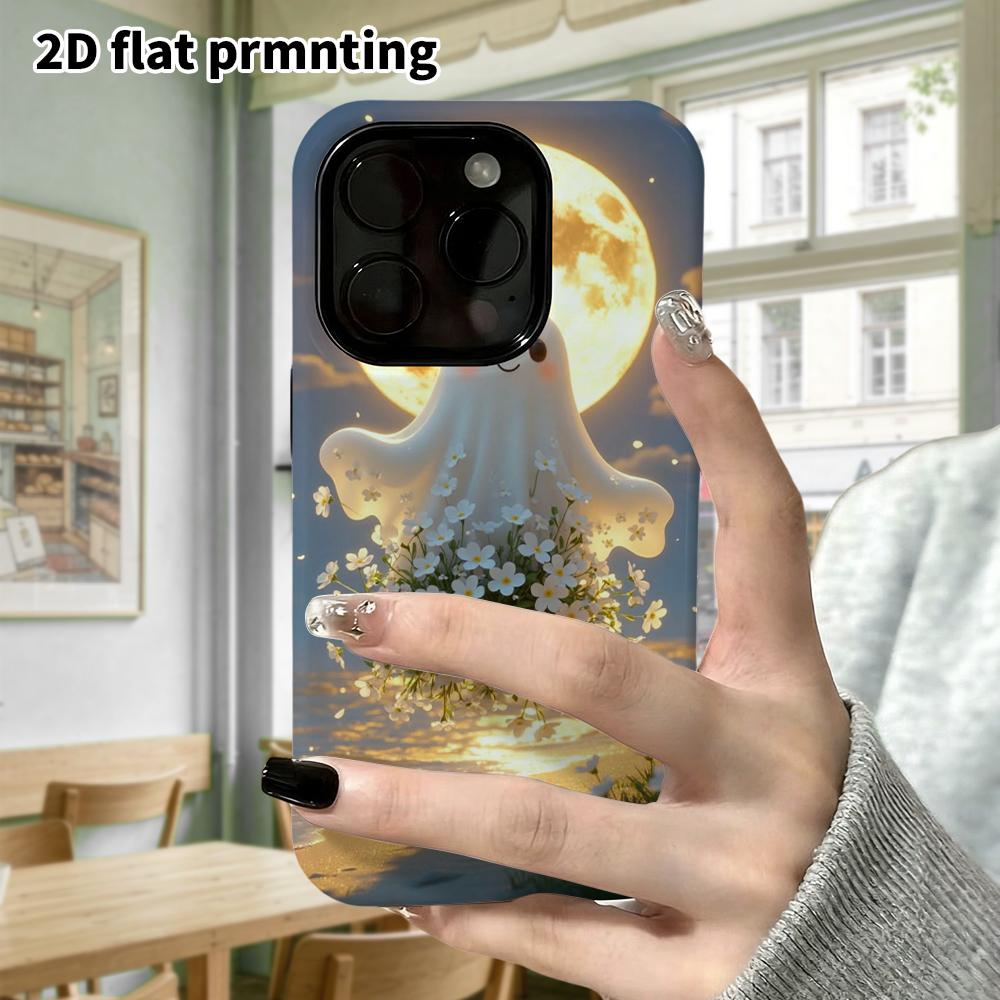 Phone Case: 2D Flat Design Suitable for iPhone 18, 17, 16, 15, 14, 13 Pro Film Protective Case, Couple Style, Sea of Flowers Ghost, Christmas and Hall