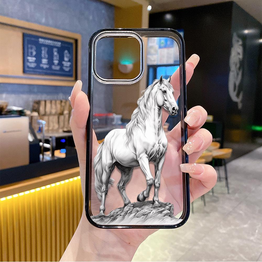 Ozon Popular Art Sketch White Horse Mobile Phone Case iPhone12 Advanced Magnetic Attraction Transparent Apple 17promax