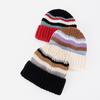 Fashion Color Blocked Knitted Wool Beanies for Women Stripe Ear Protection Skullcaps Autumn Winter Cold-proof Pullover H