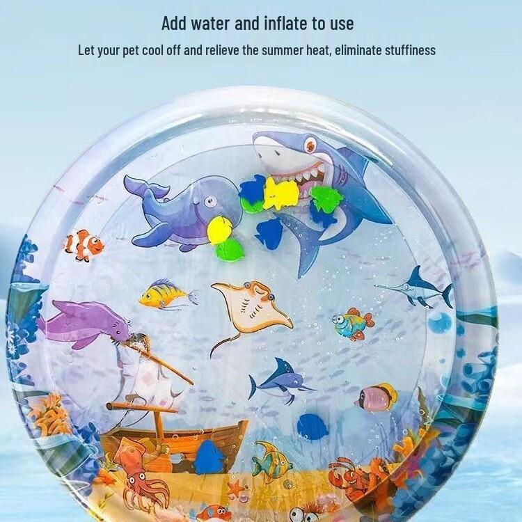 Grande Letto Acquatico Gonfiabile per Animali Domestici - Fresco, Ispessito, Antigraffio con Giocattolo a Forma di Pesce per Gatti e Cani