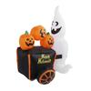 6ft Halloween Inflatable Ghost Pushing Pumpkin Cart Decor IP44 with Blower LED Lights Outdoor