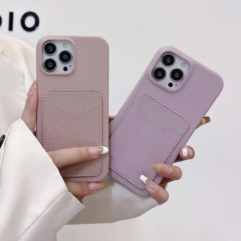 Luxury Solid Color Wallet Card Slot Hard PC Shockproof Phone Case For iPhone 16 Pro Max 14 11 12 13 15 Pro Max Bumper Back Cover