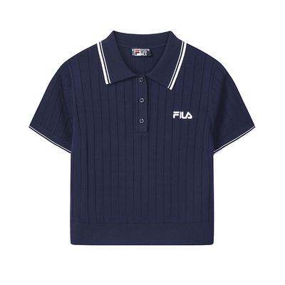 Original Mode Simple Classique Rétro Décontracté Élégant Polyvalent Confortable Tricoté Manches Courtes Polo Haut Tricoté Hauts pour Femmes Bleu Étoilé F51W629401FNV