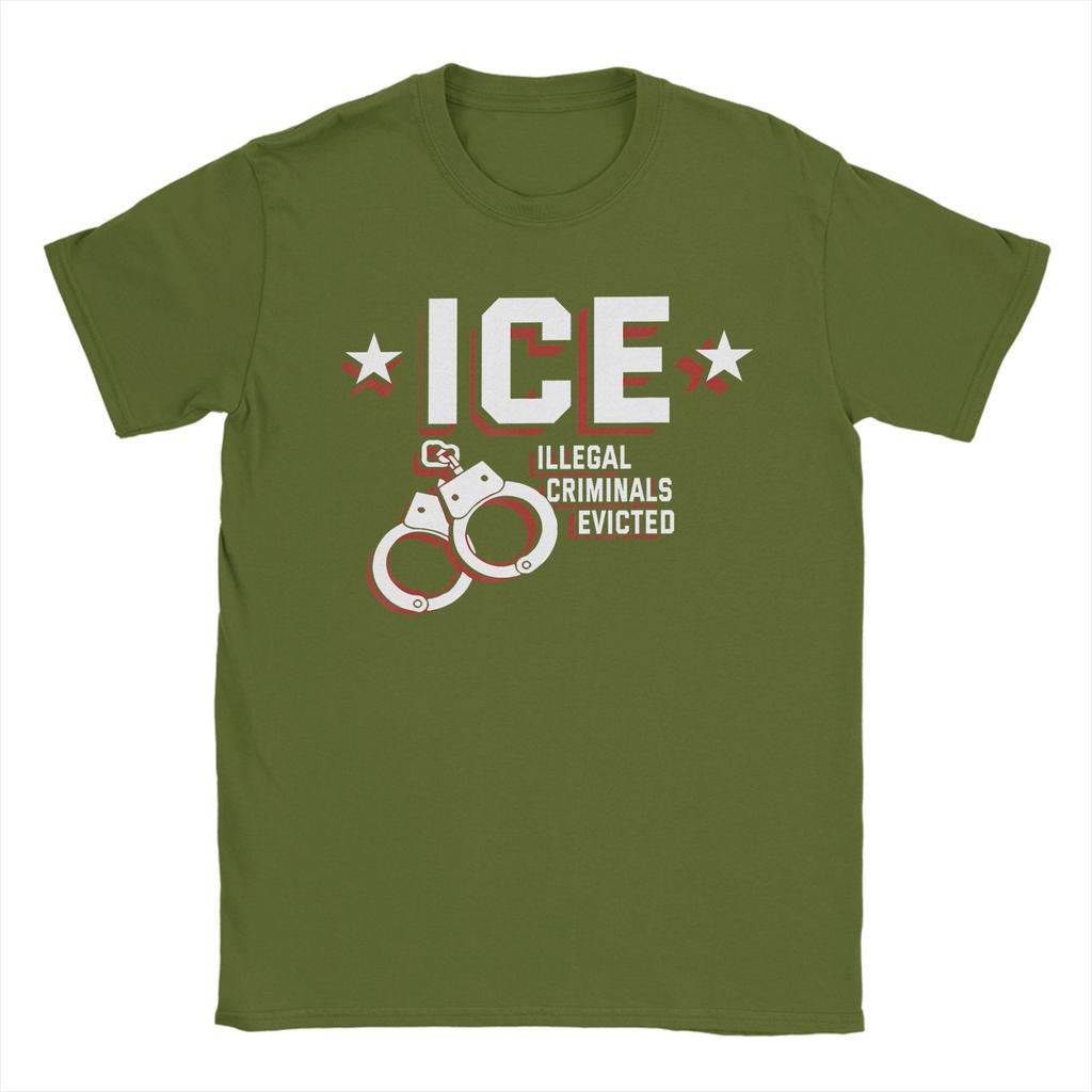 Mens TShirt ICE Illegal Criminals Evicted Novelty 100 Cotton Tee Shirt Short Sleeve T Shirts Round Neck Clothes Graphic