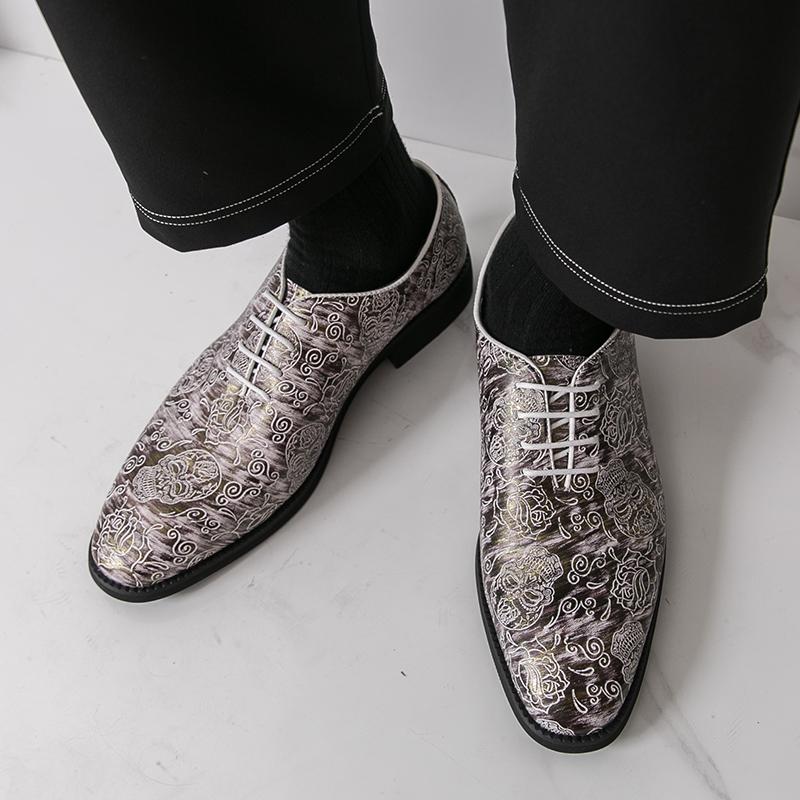 Men Derbys Oxford Skull Print Personality Nightclub Leather Shoes Men's Tuxedo Wedding Blazers Saddle Dance Shoes Plus Size