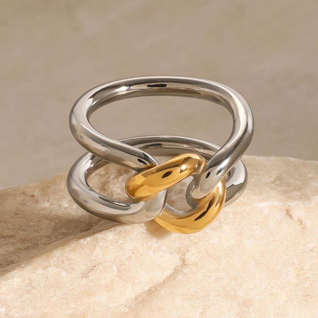 European and American stainless steel hollow ring niche ring 18k gold titanium steel hand ring