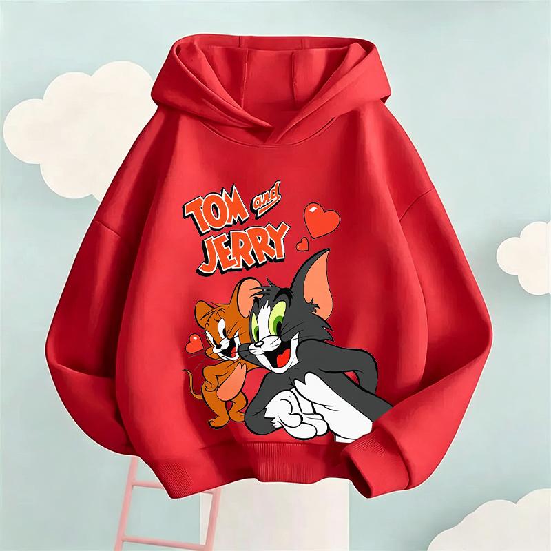 2026 New Autumn Boys Girls Hoodies Cartoon Print Children's Tom Jerry  Autumn Winter Long Sleeve Sweatshirt Cute Girls Hoodies