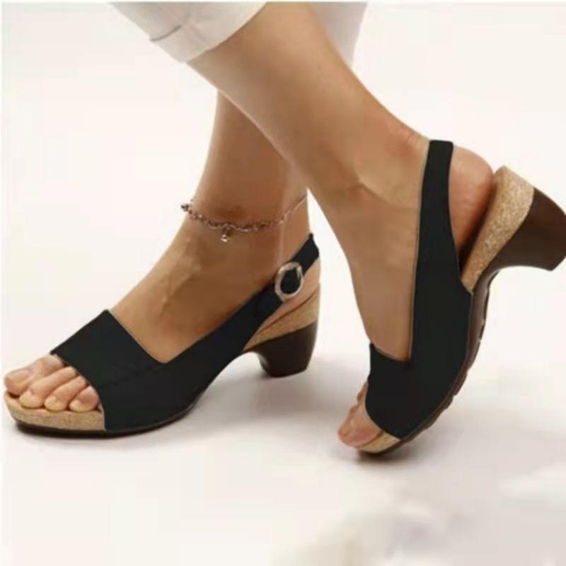 Spring and summer new Yuzui beach thick heel one-word buckle strap high-heeled women's sandals