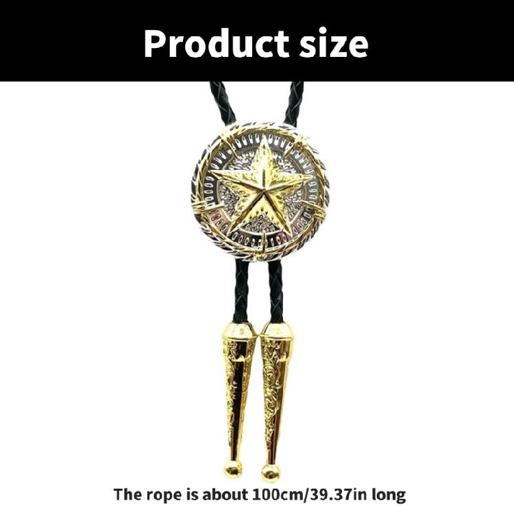 Men and Women Fashion Accessory Leather Cord Bolo Tie with Distinctive Metal Star Badge Pendant Western Necktie Necklace