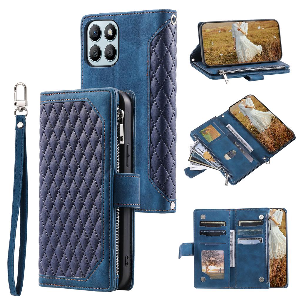 Style 005 For Honor X6b 4G Wallet Case Rhombus Stitching Line PU Leather Phone Cover