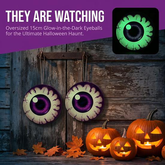 Creative Festival Door Ornaments Halloween Glowing Eyes, Glow in The Dark Eyeball Wooden Hanging Sign, Spooky Outdoor Courtyard Holiday Decor