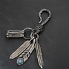 Distinctive Feather Keychain Charm In Antique Silver With Turquoise for Individualistic Fashion Statements Pieces