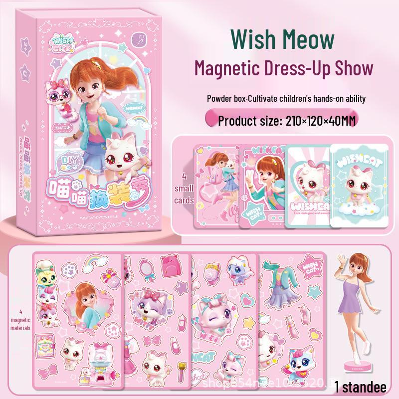 

Wish Meow Meow Magnetic Dress-Up Sticker Book: Reusable Educational Toy for Girls Aged 3-6