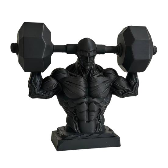 3D Printed Muscle Man Figurine, Matte Black Realistic Iron-Lifting Muscle Shape Model with Stable Base, Gym Decor for Men Fitness