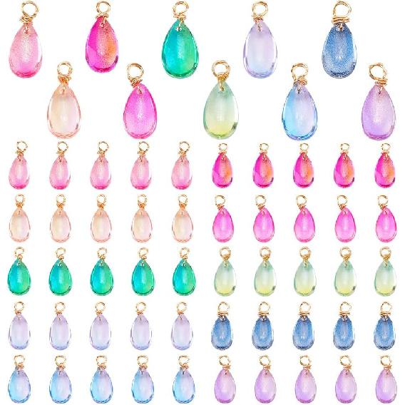 PH PandaHall Crystal Dangle Charms Pendants Teardrop Charms Bead Charms with Copper Loops for Jewelry Making Necklace Crafts