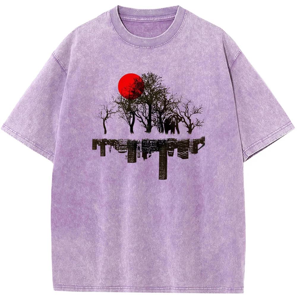 Men's Environmental Art Washed T-Shirt Cotton Vintage Bleached Tshirt Tops Casual Loose Bleach T shirt