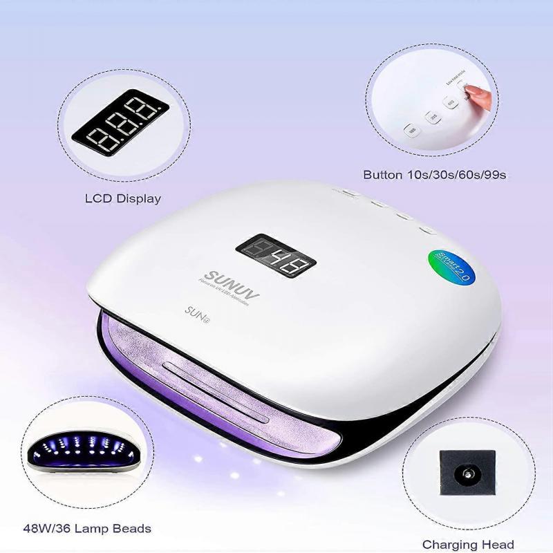 48W LED Nail Lamp SUN4 UV Nail Dryer for Shellac Manicure Gel with 4 Timers, LCD Display, Sensor and Salon Level Dual Speed Drying