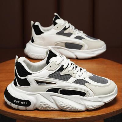 Nowe grube podeszwy uniwersalne niezgrabne trampki dla mężczyzn Trend siateczkowe sznurowane oddychające codzienne tenisowe buty sportowe zwiększona miękka podeszwa