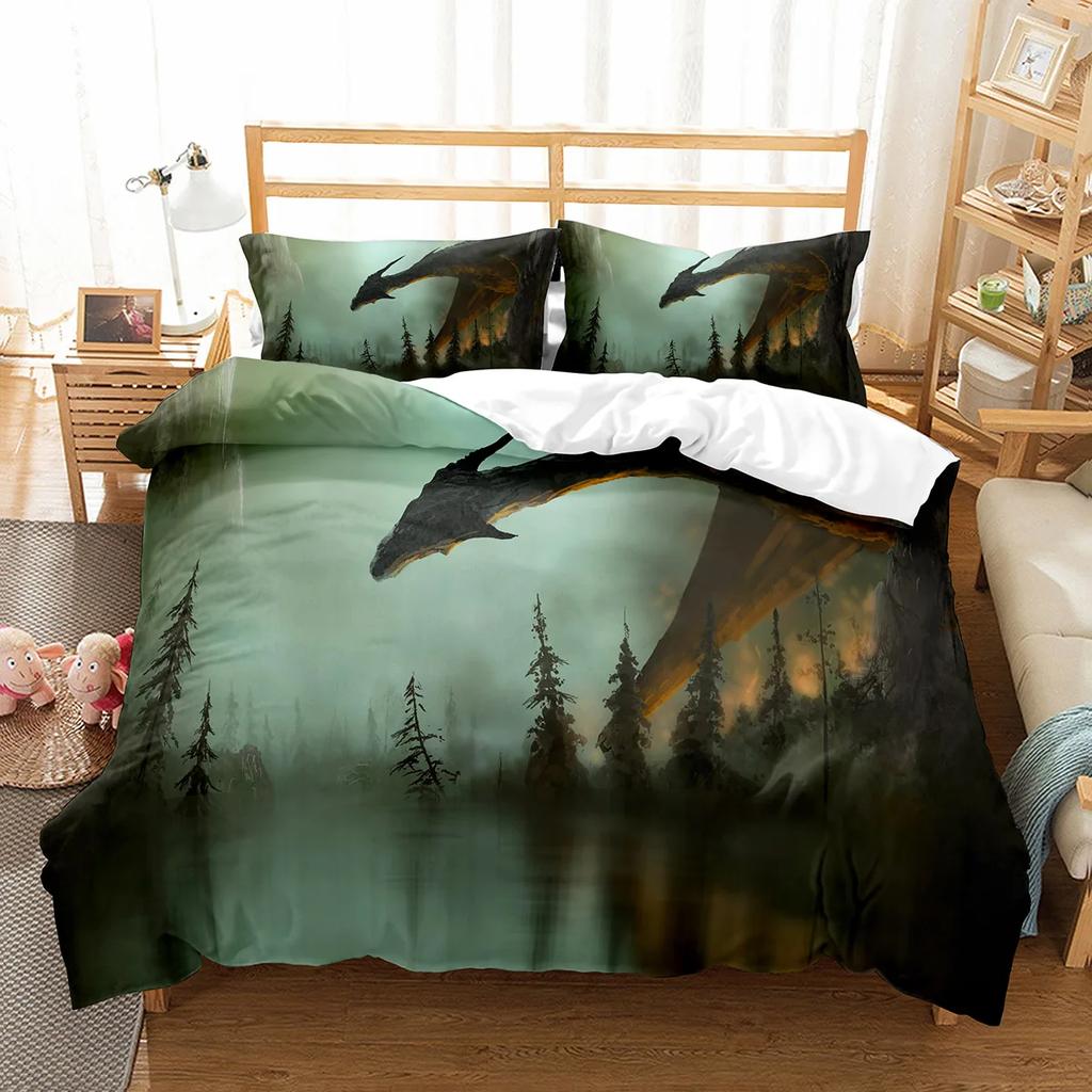 Fierce Fire Breathing Dragon Theme Duvet Cover For Women Men Children Teens For Bedroom Decorations Red Black Queen King Size