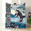 Tribal Art Orca Whale Design Patterned blanket, flannel, suitable for all seasons, home decor, warm and cozy