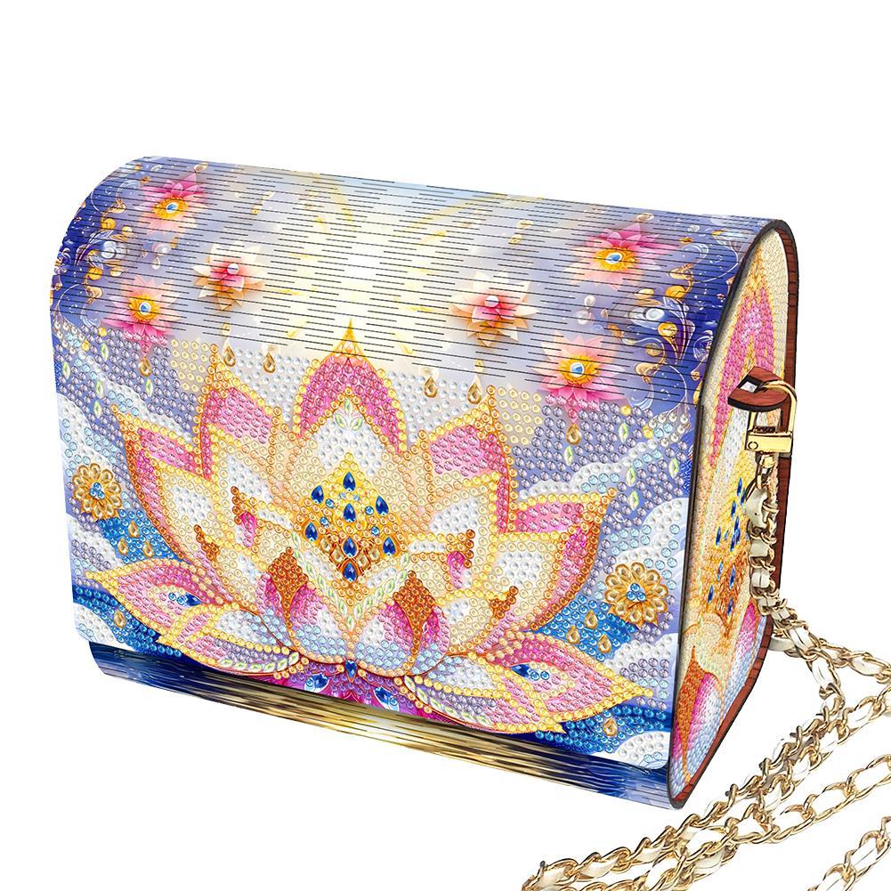 Kit de Sac à Bandoulière Peinture Diamant 5D DIY avec Chaîne Sac de Maquillage Strass Bling Motif Fleurs pour Décoration Intérieure Cadeau
