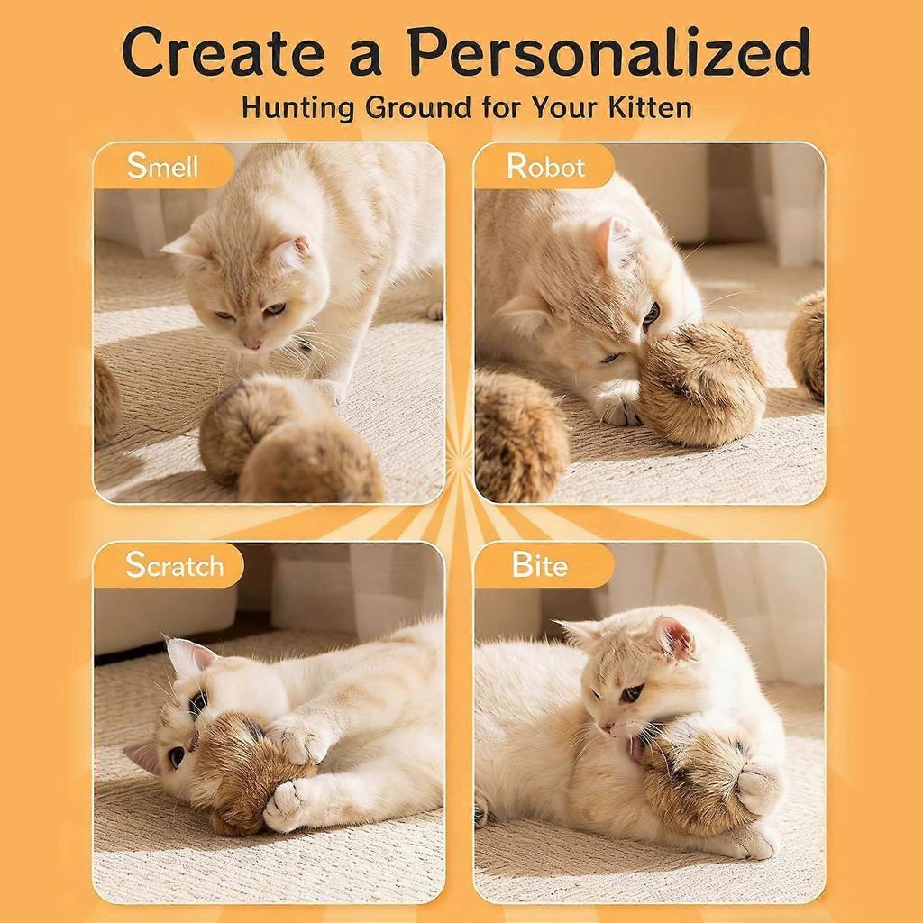 Rabbit Fur Ball Cat Toy, Soft Fluffy Cat Toy Ball, Natural Rabbit Fur Ball Cat Toy with Catnip & Silvervine, Soft Durable Interactive Kitten Toys for
