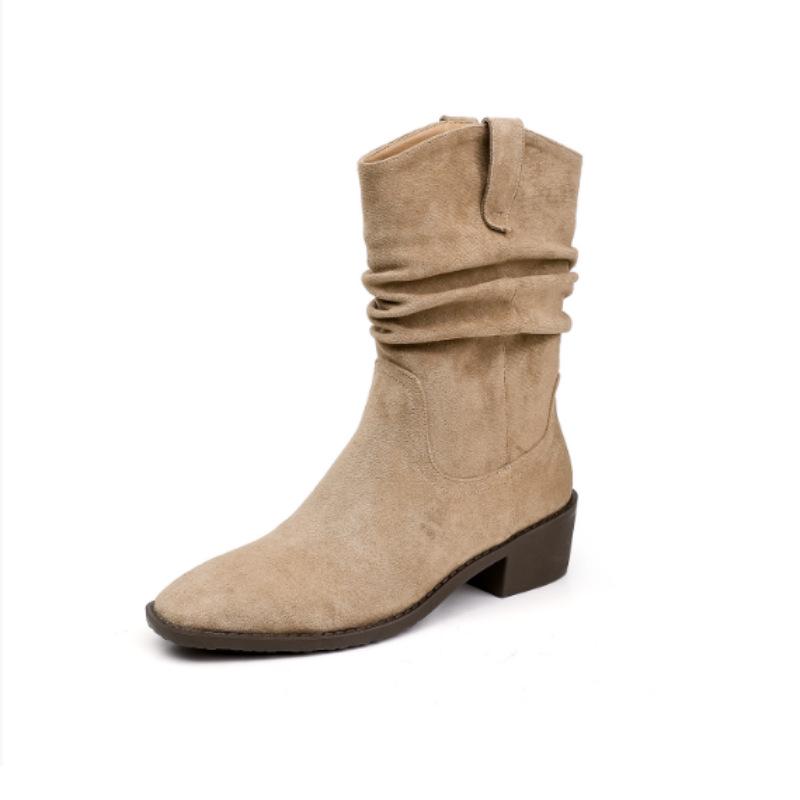 Women's Vintage Western Cowboy Ankle Boots - Ruched, Chunky Heel, Petite Height, Mid-Calf Martin Style