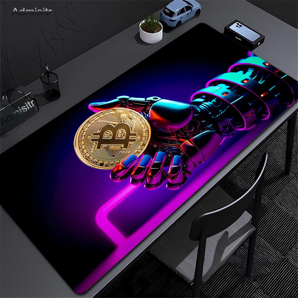Large Gaming HD Mousepad Bitcoin Mouse Pad Anti-slip Rubber Mouse Mat Computer Gamer Desk Mat Stitched Edge Black Gamer Mousepad