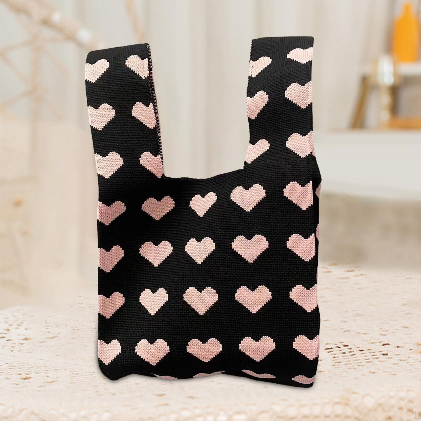 

Вязаная сумка-тоут для женщин, сумка через плечо, эстетичная, моющаяся, с открытой ручкой, вязаная сумка-хобо Black Base