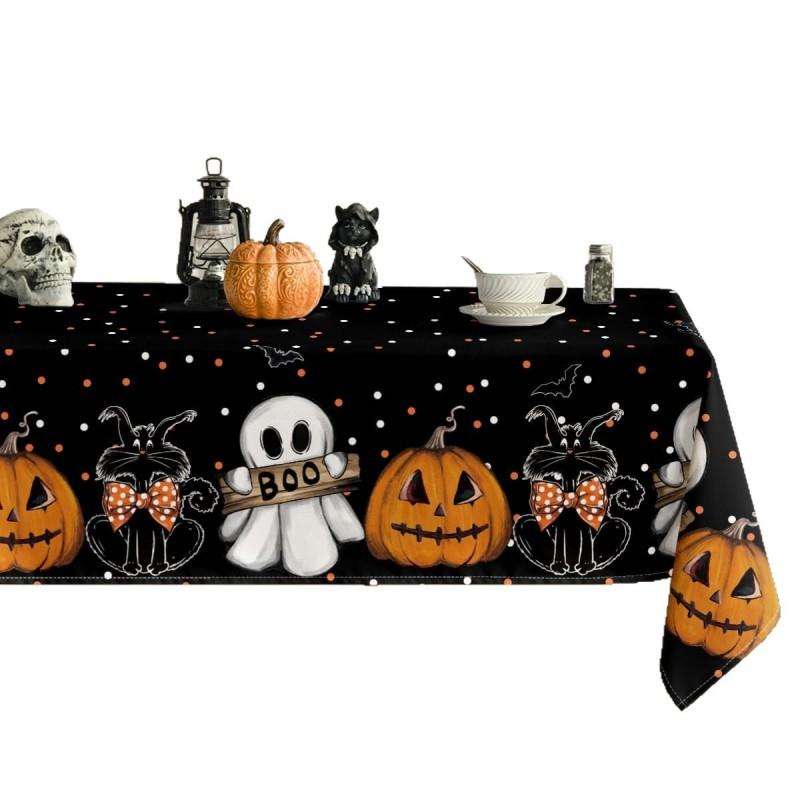 Halloween Tablecloth Rectangular Jack-o-Lantern Ghost Cat Party Decor Waterproof Oil-Resistant Placemat