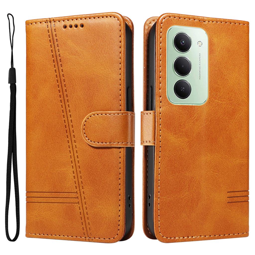 Pro Xiaomi Redmi 15 4G (EU) (171 mm) Peněženkové pouzdro T-tvarované linie Kožený kryt na telefon Stojánek