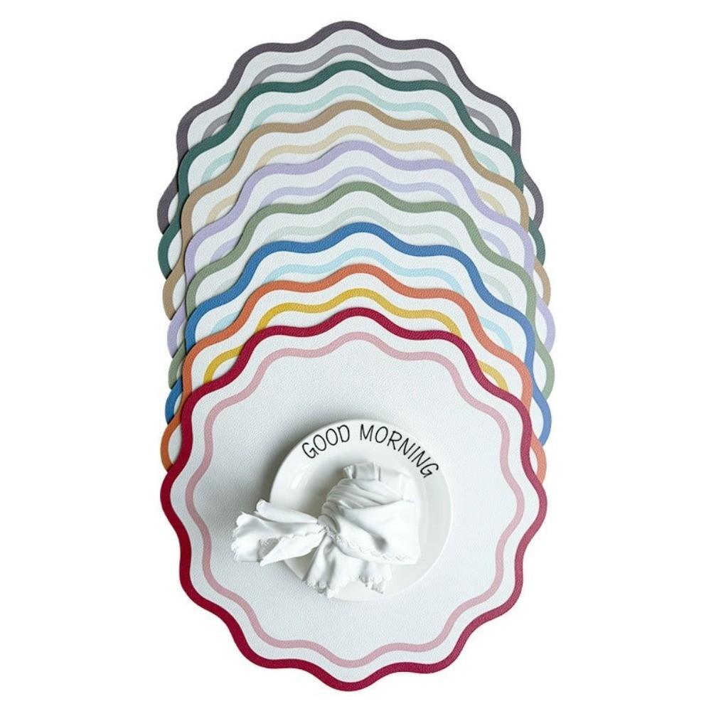 PU Leather Decorative Placemat Flower Shape Printed Dining Table Plate Mat  for Kitchen