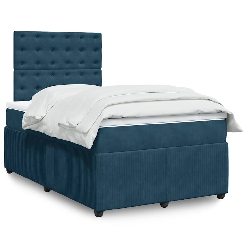 Box Spring Bed with Mattress Blue 120 x 190 cm Velvet