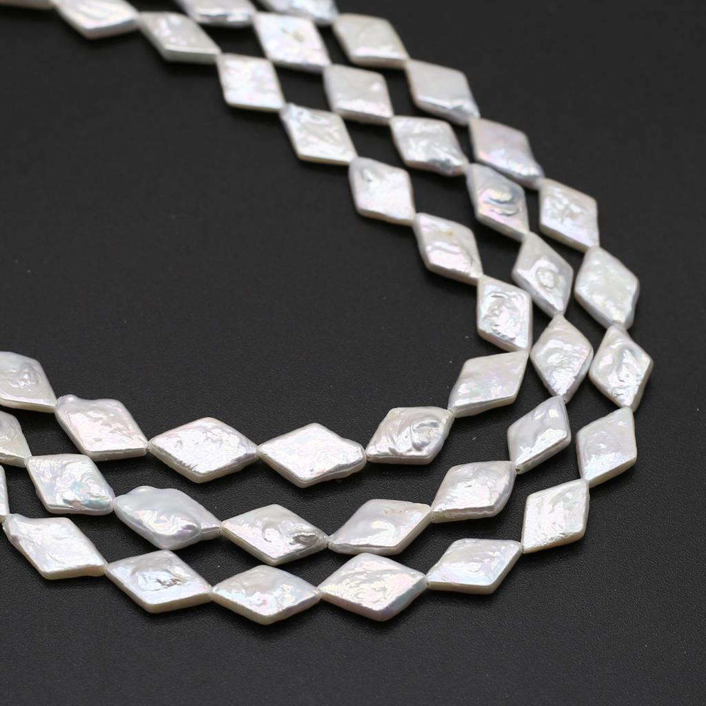 1String, White Rhombus Pearl 8×12mm, Fashion Women Natural Freshwater Pearl Beads for Jewelry Making DIY Crafts, Luxury Bulk Gifts 36cm