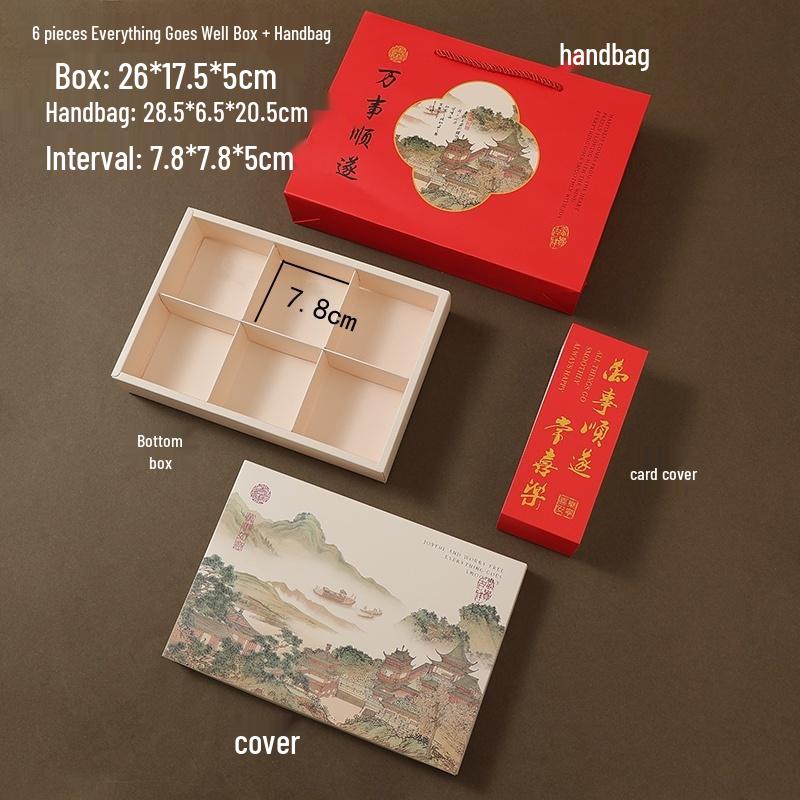 Mid-Autumn Mooncake & Pastry Gift Box with Egg Yolk Pastry, Peach Blossom Pastry, and Chinese Candy in a Nine-Grid Design.