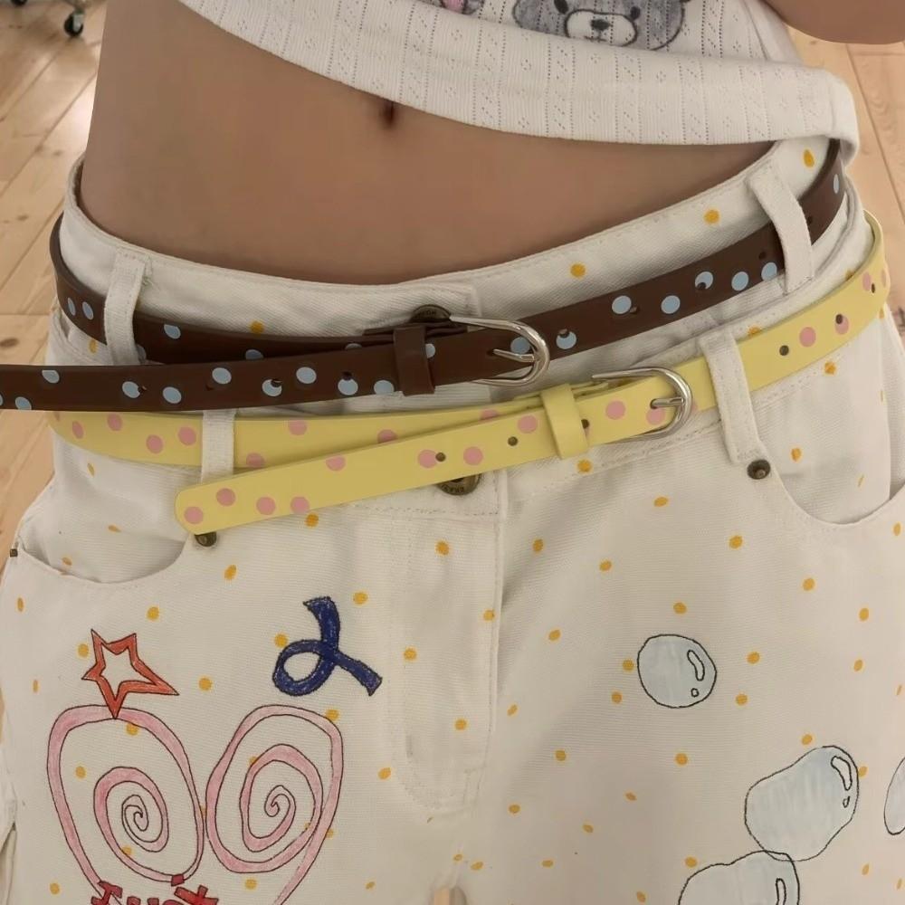 Leather Material Polka Dot Belt Polka Dot Pattern Retro Polka Belt Designer Leather Belt For Women