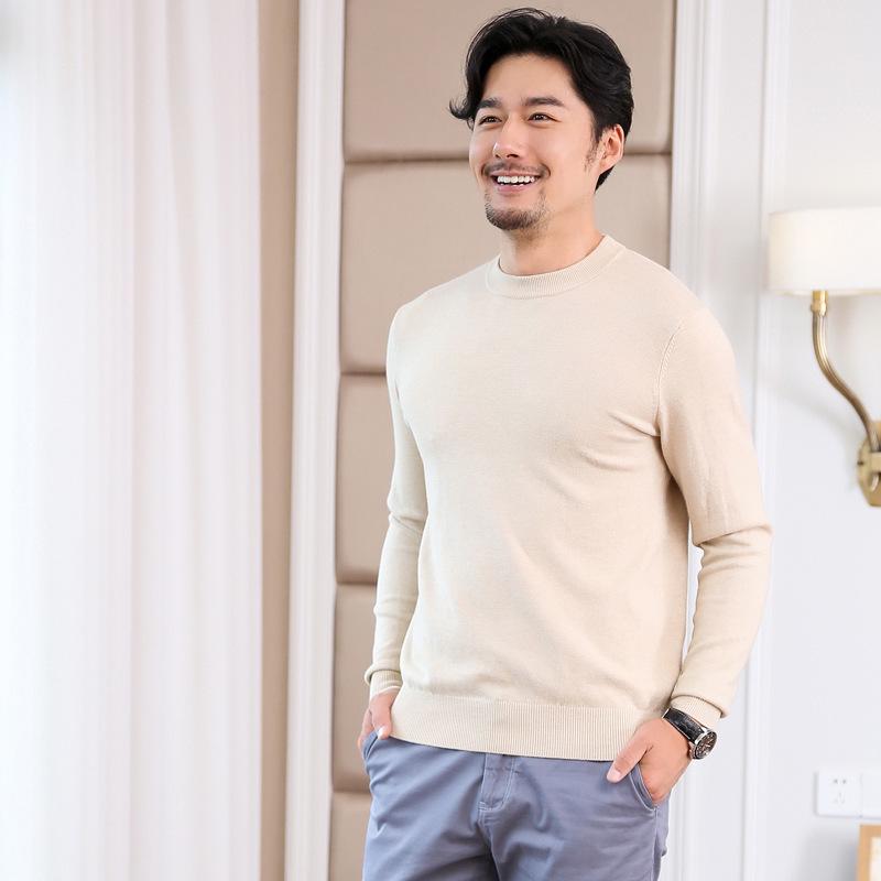 2021 Men's Korean Knitted Round Neck Sweater - Loose Fit, Solid Color, Plus Size, Long Sleeve Pullover for Spring & Autumn