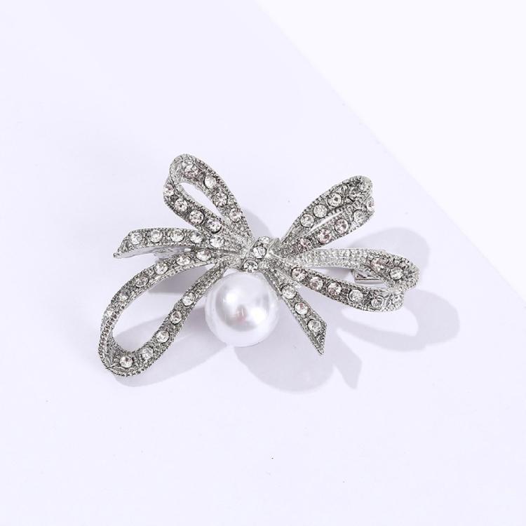 Lovely Bowknot Heart Oval Brooch With Rhinestones Detail, Chest Badge Accessory For Bridal Party And Cocktail Event
